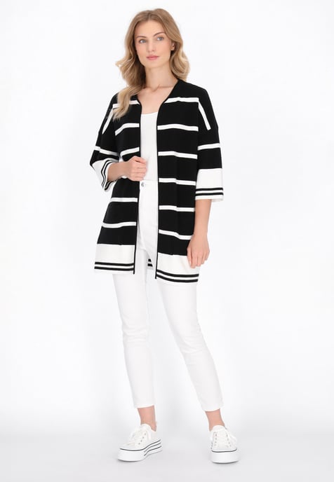 Dreimaster Strickjacke Frauen schwarz weiß streifen - Image 2