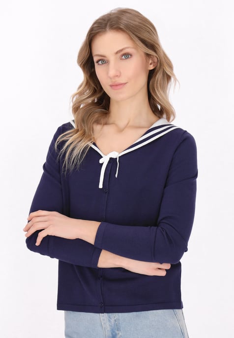 Dreimaster Strickjacke Frauen marineblau cremeweiß - Image 3