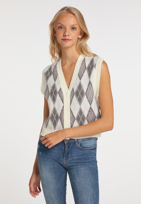 Mymo Strickweste Damen Wollweiß Mehrfarbig - Image 3