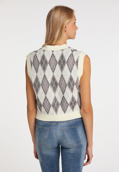 Mymo Strickweste Damen Wollweiß Mehrfarbig - Image 4