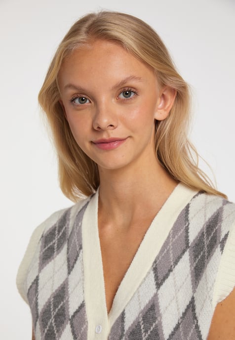 Mymo Strickweste Damen Wollweiß Mehrfarbig - Image 5