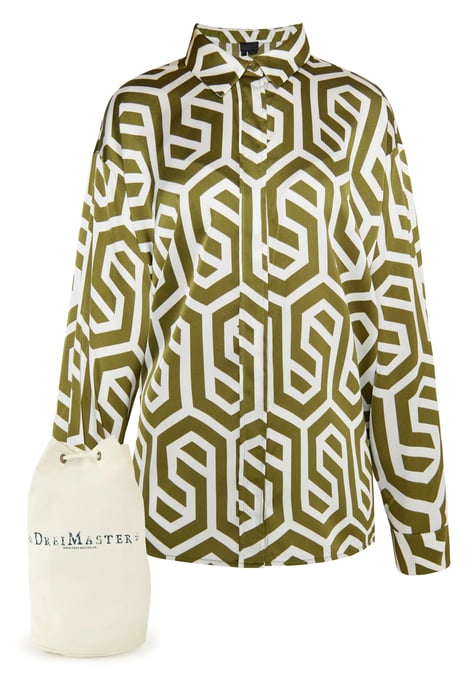 Dreimaster Hemdbluse + Einkaufstasche - SET Damen Wollweiss Oliv - Image 1