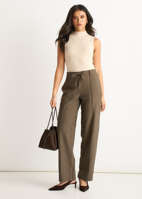 Marl Grey Drawstring Elastic back Tailoring Trousers - Image 1