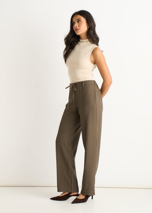 Marl Grey Drawstring Elastic back Tailoring Trousers - Image 3