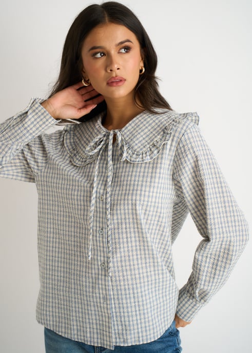 Blaues Gingham-Karohemd mit Peter Pan-Kragen - Image 2