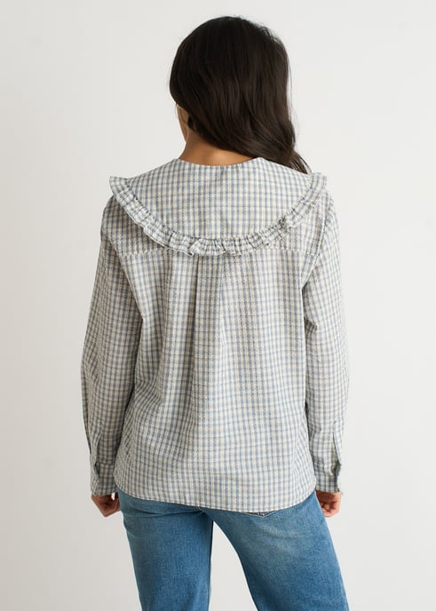 Blaues Gingham-Karohemd mit Peter Pan-Kragen - Image 4