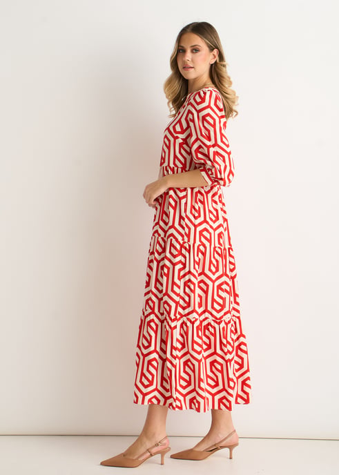 Rotes Geo Print Smock Maxikleid - Image 3