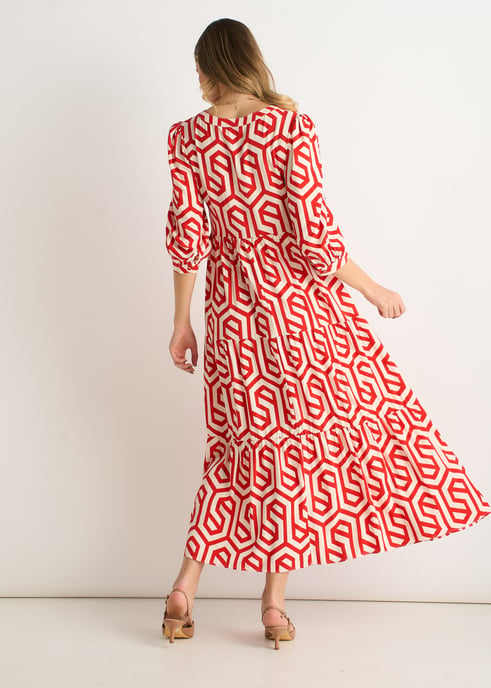 Rotes Geo Print Smock Maxikleid - Image 4