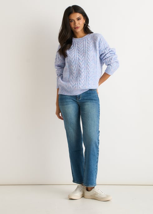 Blauer Kabel-Flex-Pullover mit langen Ärmeln - Image 1