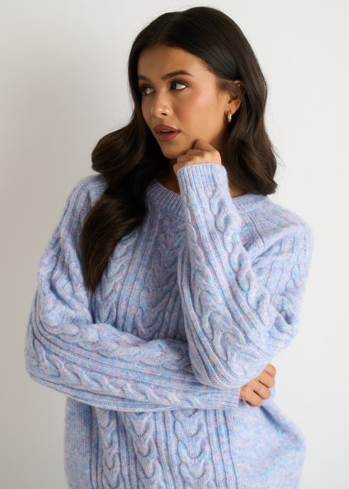 Blauer Kabel-Flex-Pullover mit langen Ärmeln - Image 2