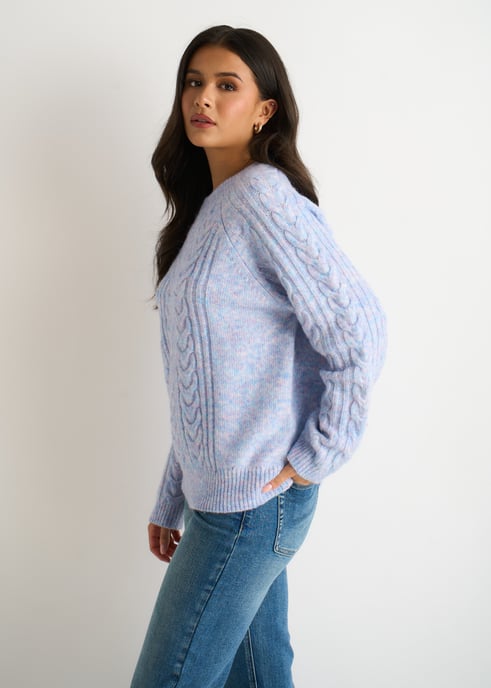 Blauer Kabel-Flex-Pullover mit langen Ärmeln - Image 3