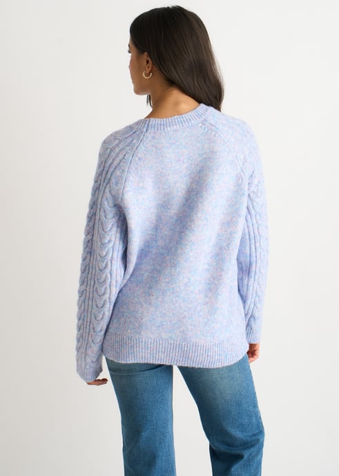 Blauer Kabel-Flex-Pullover mit langen Ärmeln - Image 4