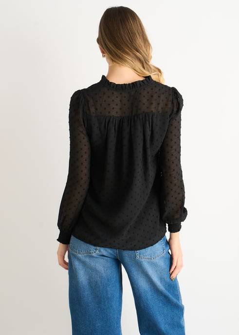 Schwarze Dobby Chiffon Bluse mit Rüschenausschnitt - Image 4