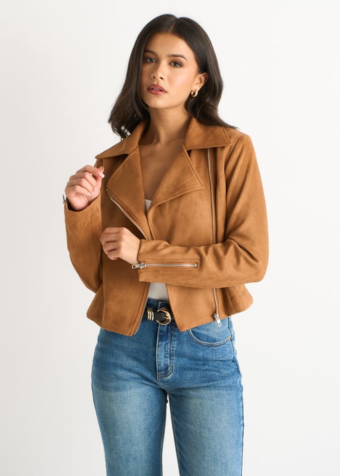 Braune Bikerjacke aus Wildlederimitat - Image 1
