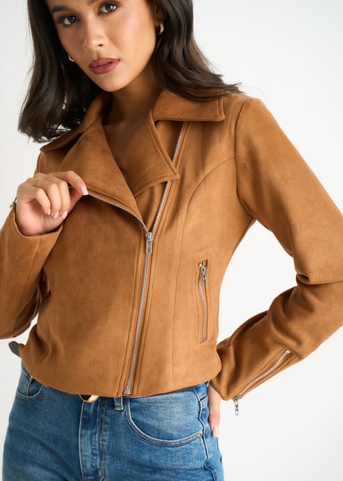Braune Bikerjacke aus Wildlederimitat - Image 2