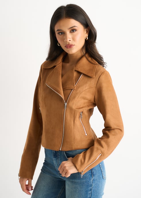 Braune Bikerjacke aus Wildlederimitat - Image 3