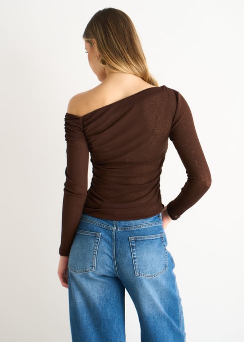 Chocolate Jersey Schlitzausschnitt Langarm Top - Image 4