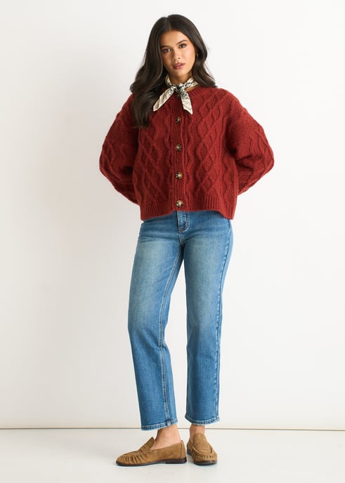 Rostfarbener Kabelstrick-Cardigan - Image 1
