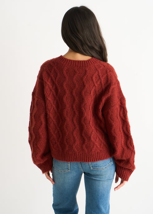 Rostfarbener Kabelstrick-Cardigan - Image 4
