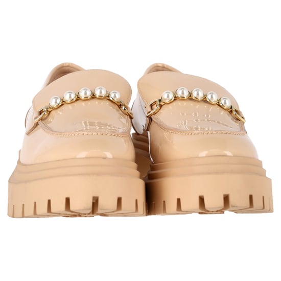 Stuart Weitzman Perla Verzierter Plateau-Loafer aus beigem Lackleder - Image 2