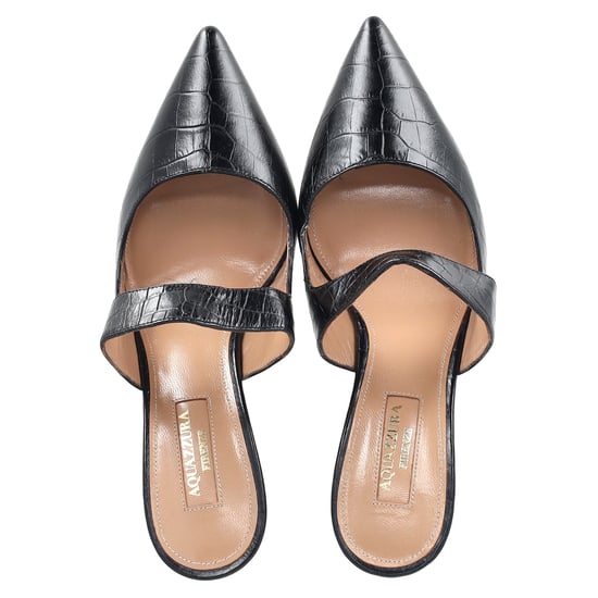 Aquazzura Krokodilleder-Offset-Spitzenschuhmule in schwarzem Leder - Image 3