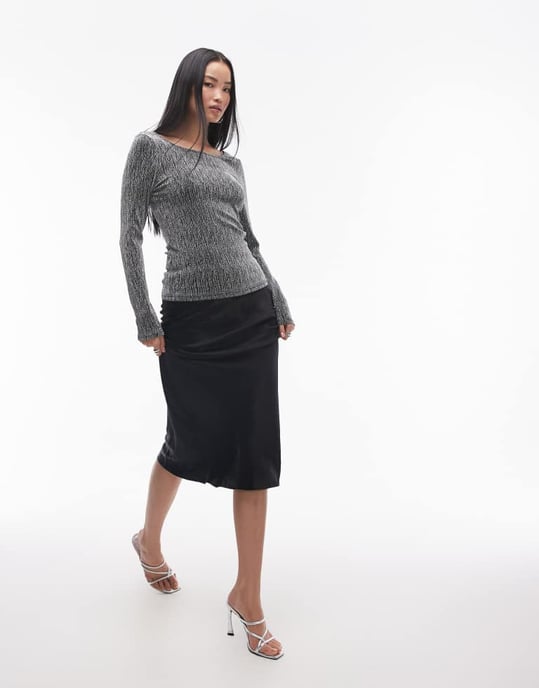 Selected Femme långärmad glittrig topp i silver - Image 3