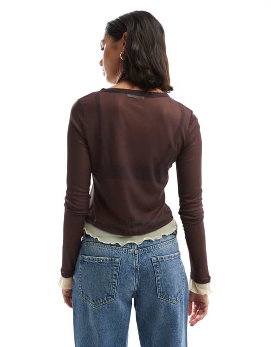 ASOS DESIGN nätknapp med kontrastkanter i brunt - Image 4