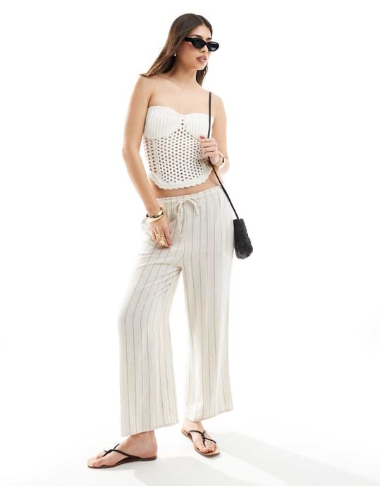 ASOS DESIGN virkad bandeau-top i krämvit - Image 4