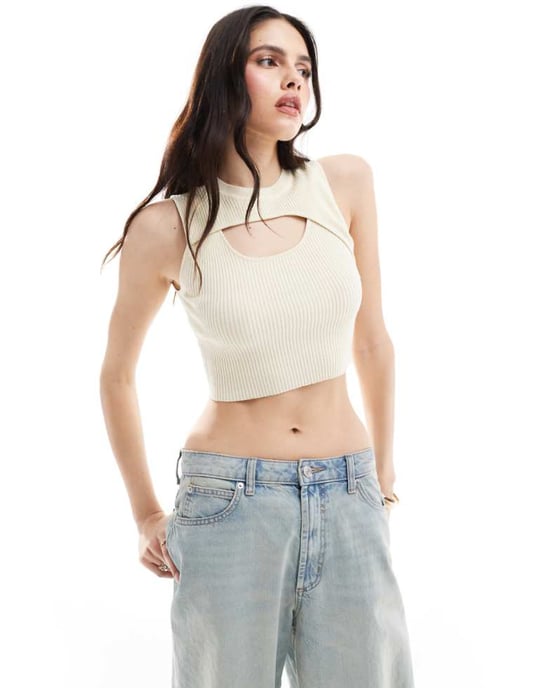 ONLY peekaboo stickad crop top i off white - Image 1