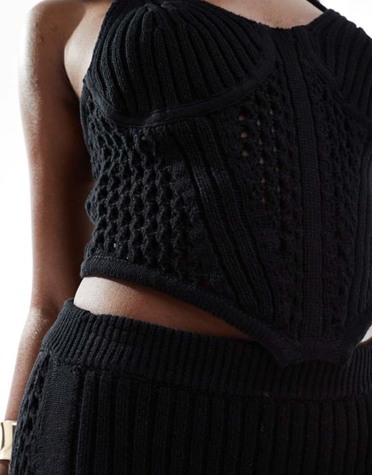 ASOS DESIGN stickad virkade korsett topp i svart - Image 3
