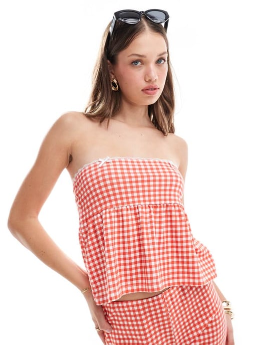 ASOS DESIGN peplem bandeau set i rutigt mönster - Image 3