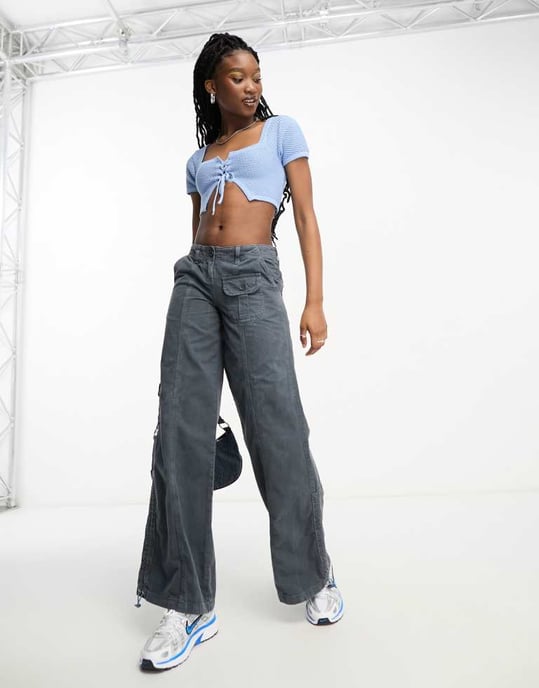 Cotton On nyckelhålstickad off shoulder crop top i blått - Image 3