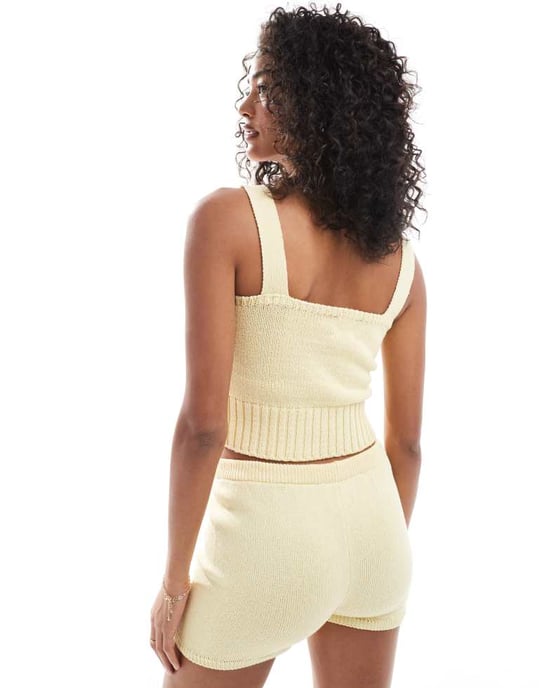 ASOS DESIGN stickad linne i koord i citron - Image 3