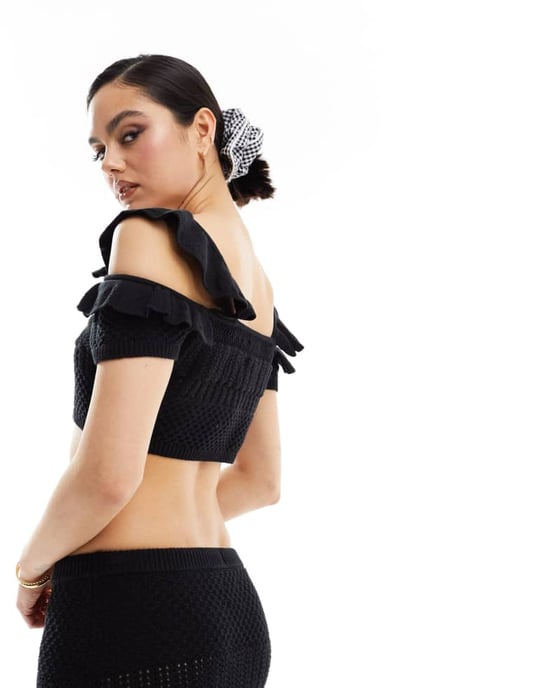 ASOS DESIGN stickad linne med knytdetalj i svart - Image 3