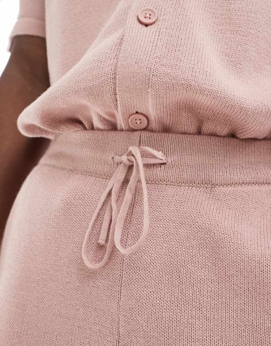 ASOS DESIGN medeltunga stickade bomullsshortsen koord i rosa - Image 3