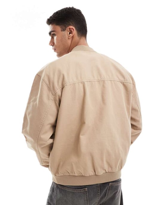 ASOS DESIGN oversized bomberjacka i tvättad sten - Image 4
