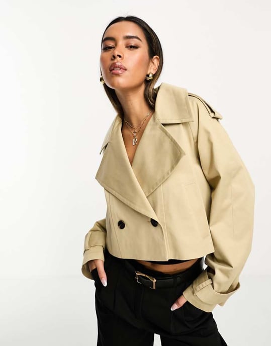 ASOS DESIGN kort trench coat i sten - Image 1