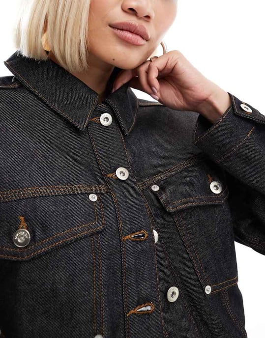 COLLUSION cropped denimjacka i tvättad dämpad färg - Image 4