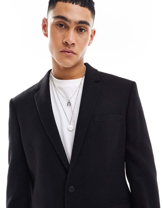 ASOS DESIGN slim fit ullblandning kavaj i svart twill - Image 2