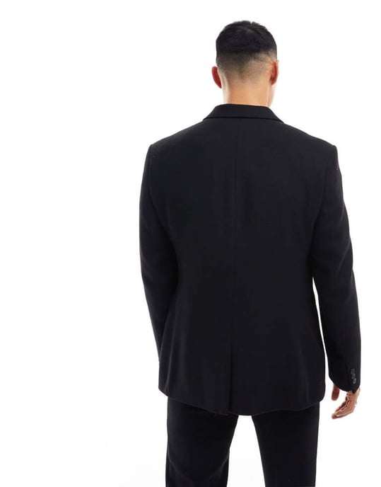 ASOS DESIGN slim fit ullblandning kavaj i svart twill - Image 4