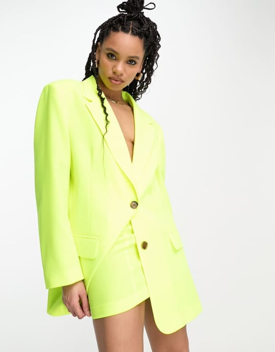 ASOS DESIGN oversized morfar kostym jacka i fluorescerande gult - Image 1
