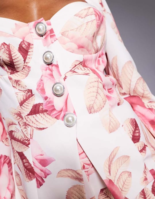 ASOS LUXE sweetheart skräddarsydd blazer med rosettbak i rosavtryck - Image 3