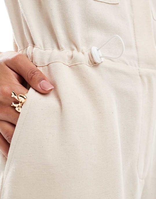återvunnen vintage linjumpsuit med dragsko i neutral färg - Image 4