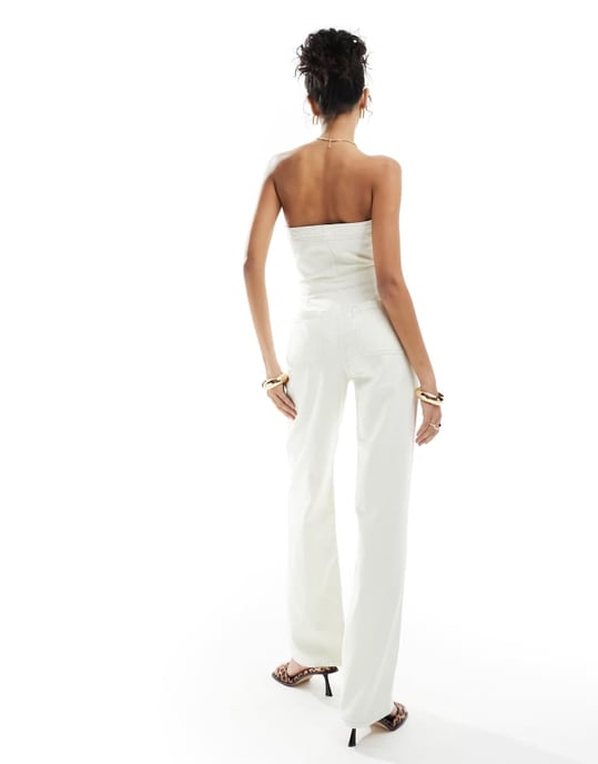 ASOS DESIGN strapless denim jumpsuit i off white - Image 3