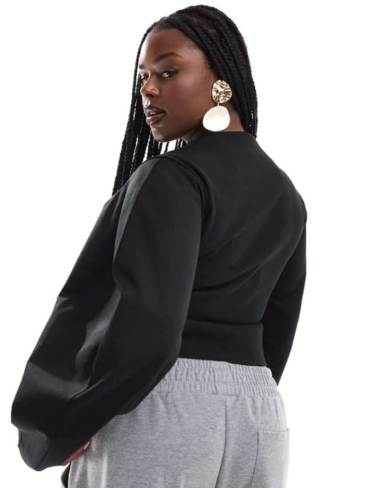 ASOS DESIGN Curve djup urringning kokongärmad topp i scuba-material i svart - Image 2