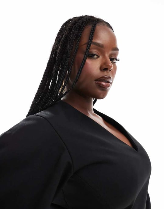 ASOS DESIGN Curve djup urringning kokongärmad topp i scuba-material i svart - Image 3