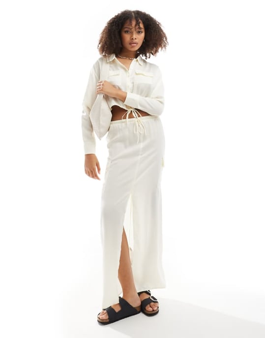 ASOS DESIGN utility co-ord maxikjol i krämfärg - Image 1