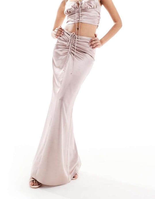 ASOS DESIGN satin rynkad maxikjol i blush - Image 4