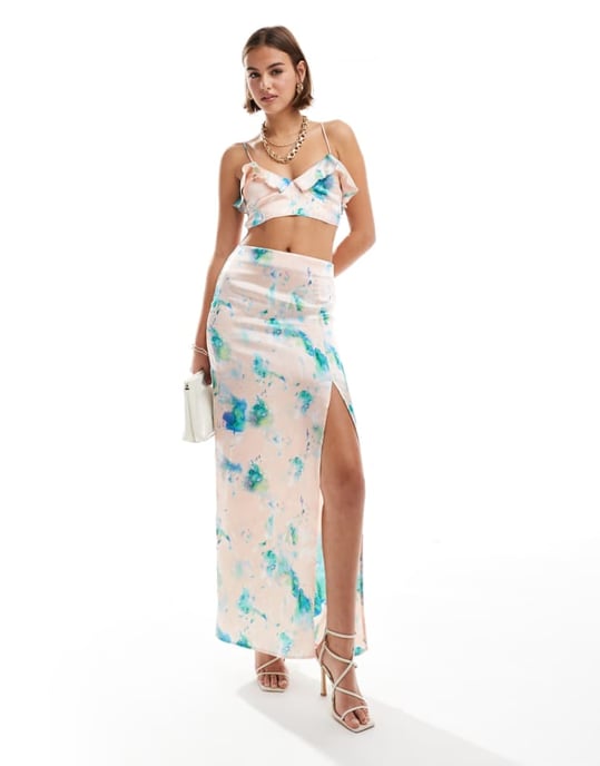 ASOS DESIGN satäng maxi kjol med marmortryck - Image 1