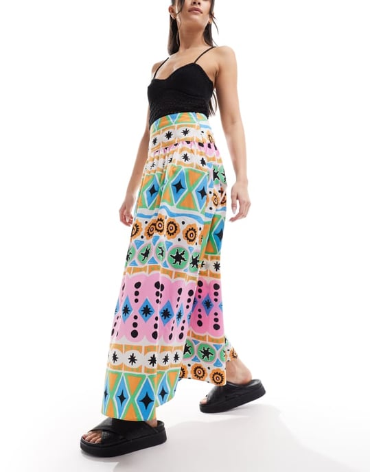 ASOS DESIGN midjeskuren bomullspoplin maxikjol i mönster - Image 2